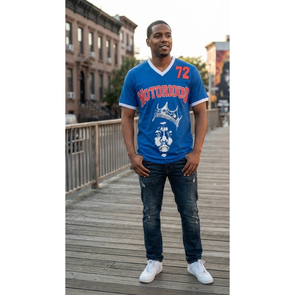 Notorious BIG Biggie Smalls Mesh Football Jersey Blue Brooklyn 72 Large NWT